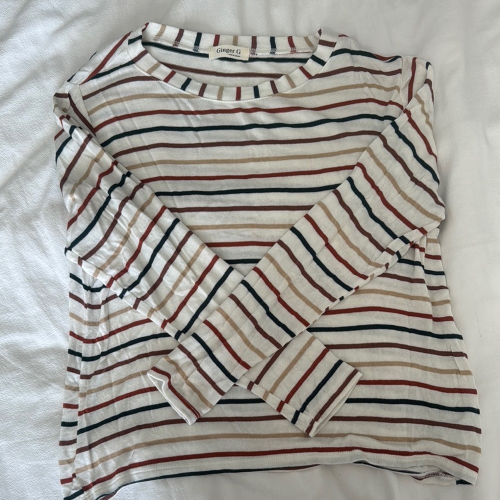 Gibson Black and Blue Striped Long Sleeve Fitted T-Shirt